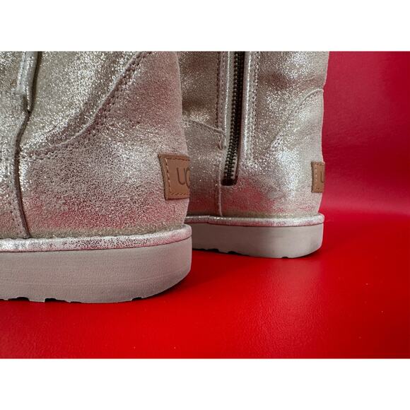 UGG Abree Short II Stardust Metallic Gold Suede Shearling Lined Boots Sz 6 - Picture 9 of 16